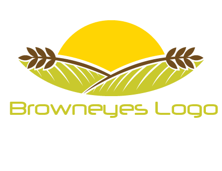 sunset over wheat stalks and farm logo
