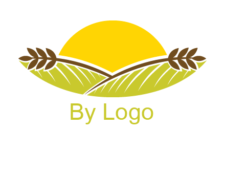 sunset over wheat stalks and farm logo