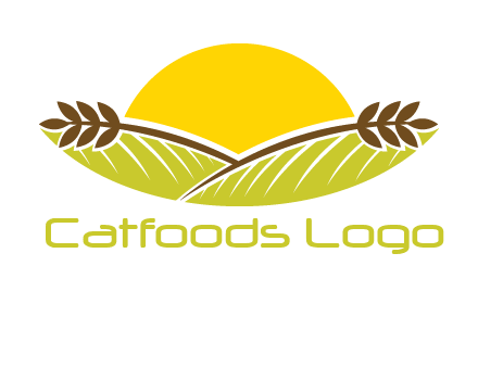 sunset over wheat stalks and farm logo