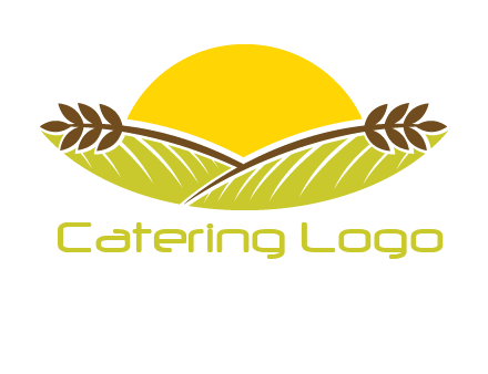 sunset over wheat stalks and farm logo