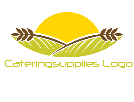 sunset over wheat stalks and farm logo