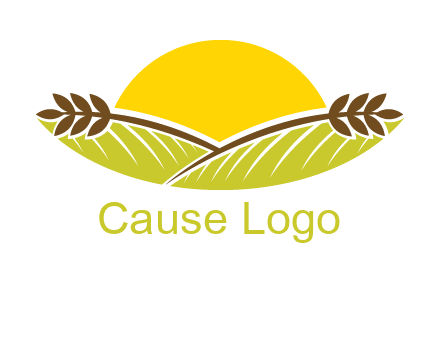 sunset over wheat stalks and farm logo