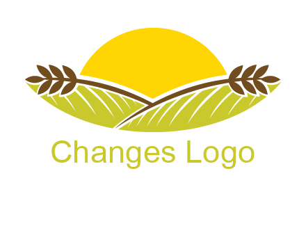 sunset over wheat stalks and farm logo