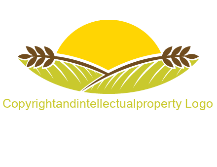 sunset over wheat stalks and farm logo