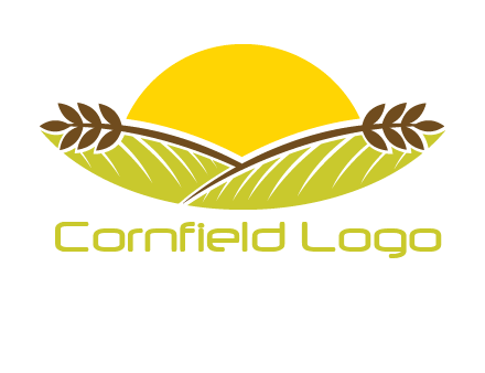 sunset over wheat stalks and farm logo