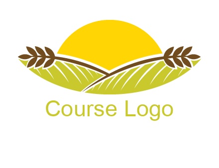 sunset over wheat stalks and farm logo