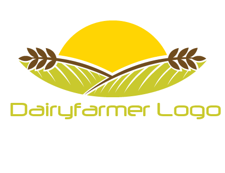 sunset over wheat stalks and farm logo