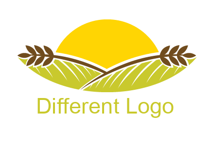 sunset over wheat stalks and farm logo