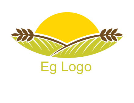 sunset over wheat stalks and farm logo