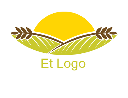 sunset over wheat stalks and farm logo