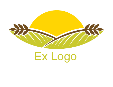 sunset over wheat stalks and farm logo