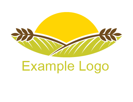 sunset over wheat stalks and farm logo