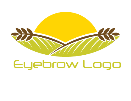 sunset over wheat stalks and farm logo