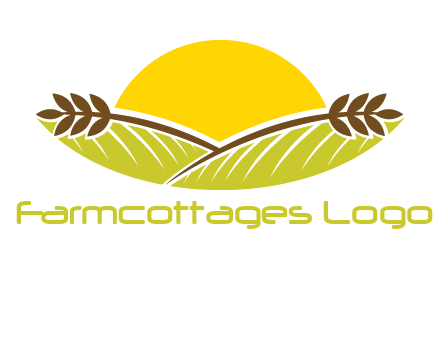 sunset over wheat stalks and farm logo