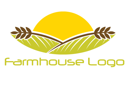 sunset over wheat stalks and farm logo