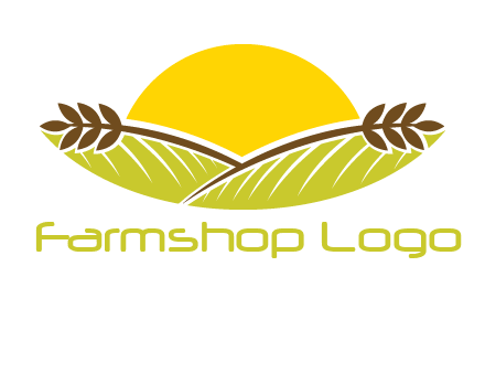 sunset over wheat stalks and farm logo