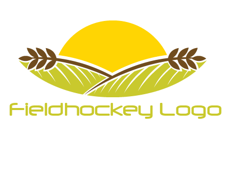 sunset over wheat stalks and farm logo