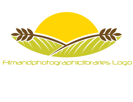 sunset over wheat stalks and farm logo