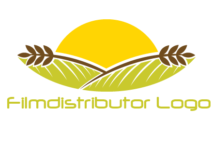 sunset over wheat stalks and farm logo