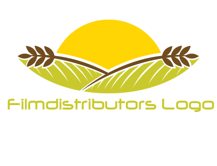 sunset over wheat stalks and farm logo