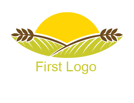 sunset over wheat stalks and farm logo