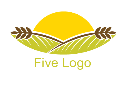 sunset over wheat stalks and farm logo