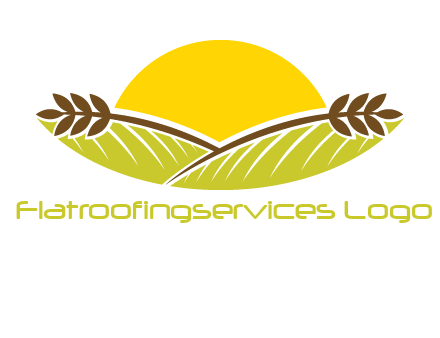 sunset over wheat stalks and farm logo