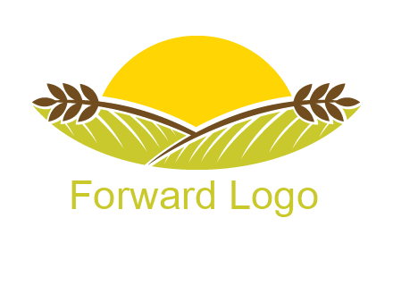 sunset over wheat stalks and farm logo