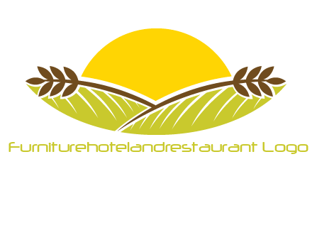 sunset over wheat stalks and farm logo