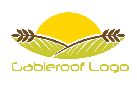 sunset over wheat stalks and farm logo