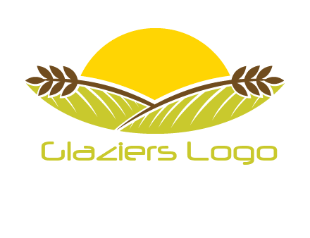 sunset over wheat stalks and farm logo