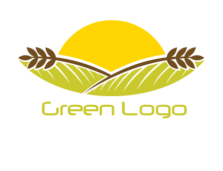 sunset over wheat stalks and farm logo