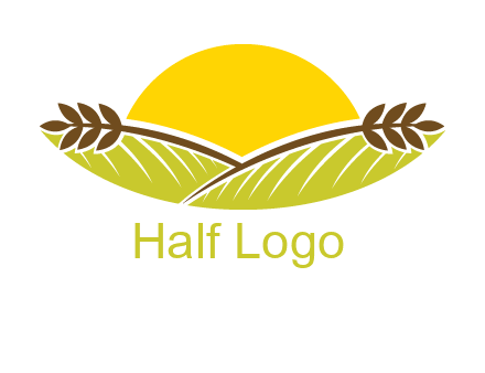 sunset over wheat stalks and farm logo