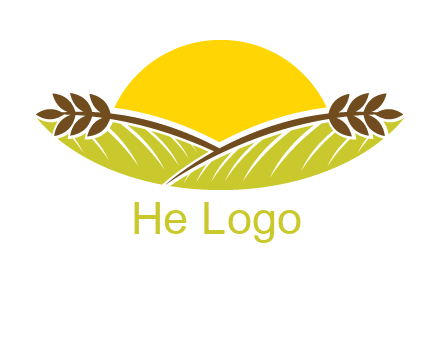 sunset over wheat stalks and farm logo