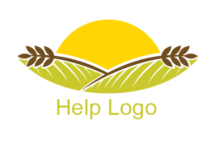 sunset over wheat stalks and farm logo