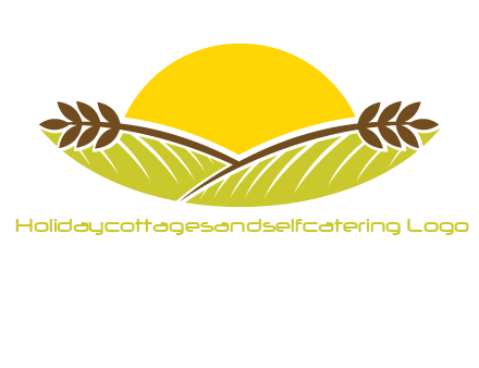 sunset over wheat stalks and farm logo