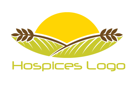 sunset over wheat stalks and farm logo