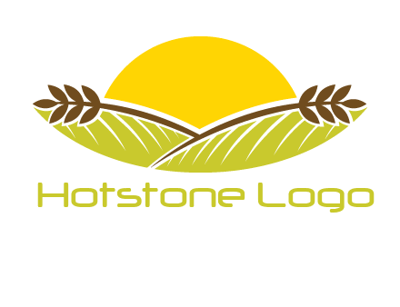 sunset over wheat stalks and farm logo