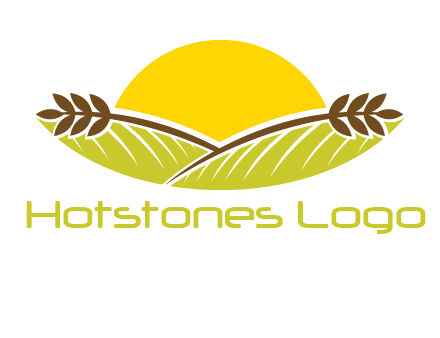 sunset over wheat stalks and farm logo