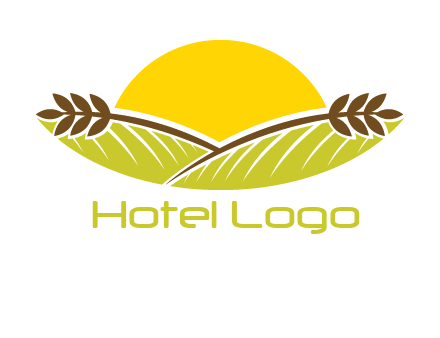 sunset over wheat stalks and farm logo