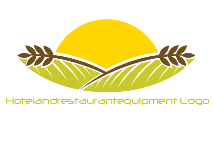 sunset over wheat stalks and farm logo