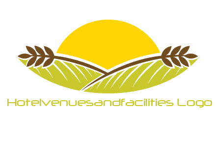 sunset over wheat stalks and farm logo