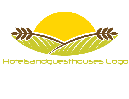 sunset over wheat stalks and farm logo