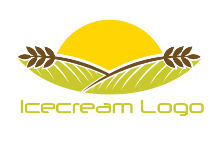 sunset over wheat stalks and farm logo
