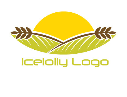 sunset over wheat stalks and farm logo