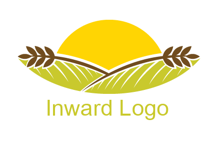 sunset over wheat stalks and farm logo