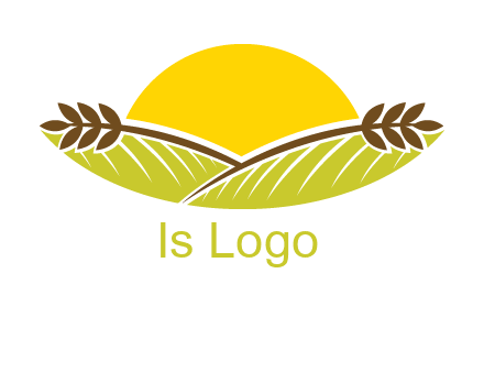 sunset over wheat stalks and farm logo