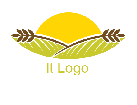 sunset over wheat stalks and farm logo