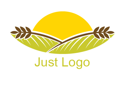 sunset over wheat stalks and farm logo
