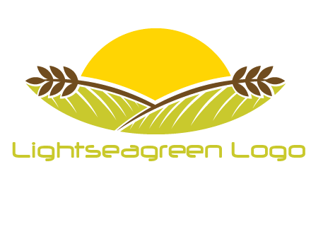sunset over wheat stalks and farm logo